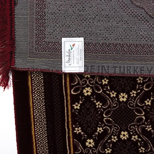 Modefa Turkish Islamic Prayer Rug - Soft Velvet Janamaz Praying Carpet - Comfortable Muslim Praying Mat for Men & Women - Ramadan or Eid Gift - Classic Elegant Swirl (Floral Red)
