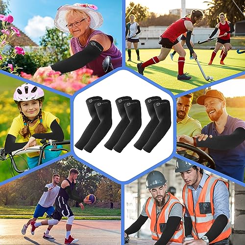 BHYTAKI UV Sun Protection Arm Sleeves, UPF 50 Sports Cooling Arm Compression Sleeves for Men Women Teenager - color: 6 Black
