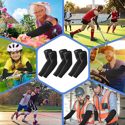 BHYTAKI UV Sun Protection Arm Sleeves, UPF 50 Sports Cooling Arm Compression Sleeves for Men Women Teenager - color: 6 Black