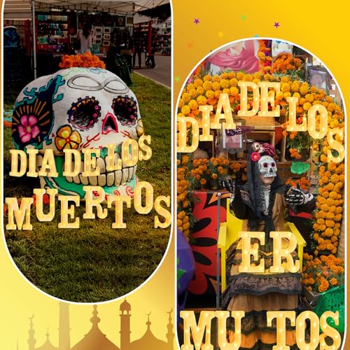 Aurelema Sukkot Large LED Letter Sign LED Lights Battery Powered Table Decoration for Party Gift Tabletop Decoration(Dia De Los Muertos) - size: 8.27 inches, style: Dia De Los Muertos