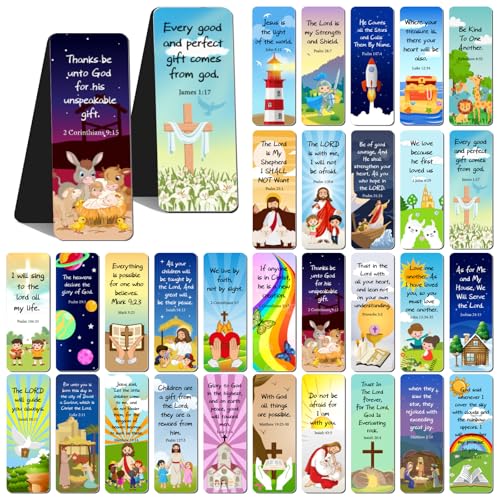 Chinco 30 Pcs Magnetic Bookmarks Christian Bookmarks Bulk Bible Verse Inspirational Scripture Page Clips for Women, Childrens, Kids, Teachers, Mothers Day, Church Supplies, School Gifts (Cartoon) - style: Cartoon