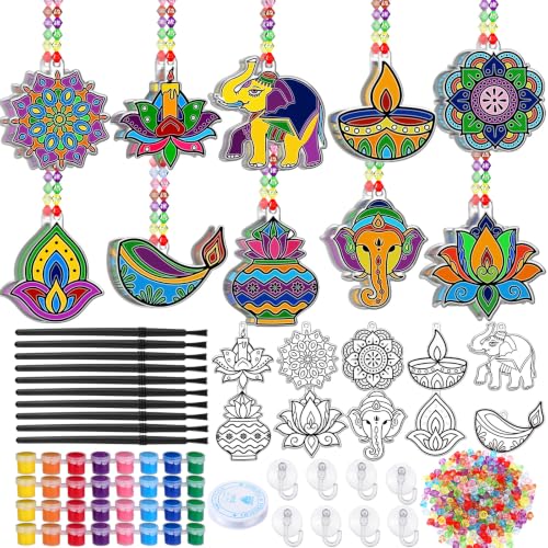 Beeveer Diwali 30 Sets Suncatchers Craft Kit DIY Window Art - style: Diwali