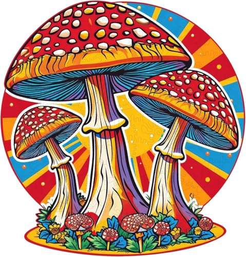 Mys Aurora Mushroom Wooden Puzzles for Adults, 500 Piece Unique Shaped Wood Jigsaw Puzzles for Adults and Kids, Fun Challenging Puzzles Family Game Gift, 15.9'' x 16.7'' - color: Mushroom, size: King