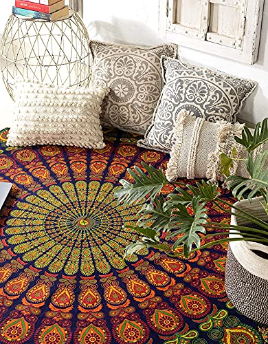 raajsee Yellow Mandala Round Beach Tapestry Hippie/Boho Beach Blanket/Indian Cotton Throw Bohemian Round Table Cloth/Aesthetic Tapestry/Yoga Mat Meditation Picnic Rugs 127 CM / 50 INCHE Circle - color: Yellow, size: 5 feet 10 inches (Round)