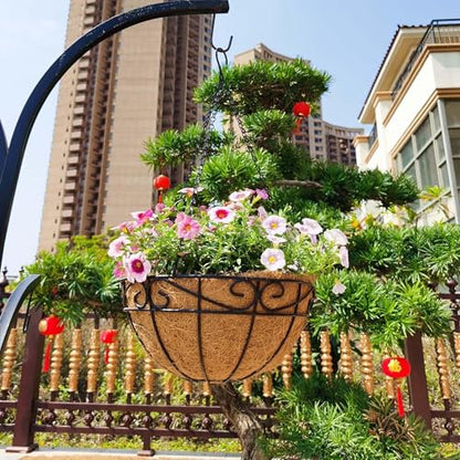 4 Pack 12 Inch Hanging Baskets for Plants Outdoor Metal Hanging Planter Hanging Flower Baskets with Coco Fiber Liners Chain Round Wire Plant Holder Flower Pots(Plaid) - size: 12 Inch, style: Plaid