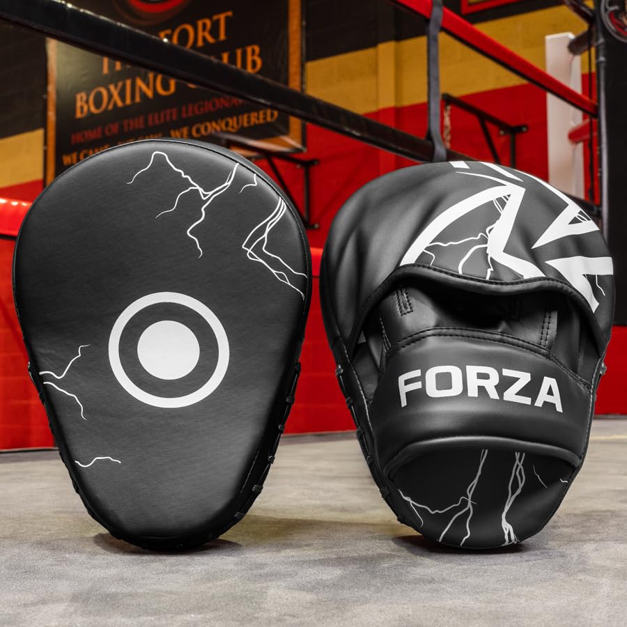 FORZA Boxing Focus Pads | Curved PU Leather Strike Mitts with Shock-Absorbing Foam – Premium Training Gear for Boxing, Kickboxing, and MMA - color: Black