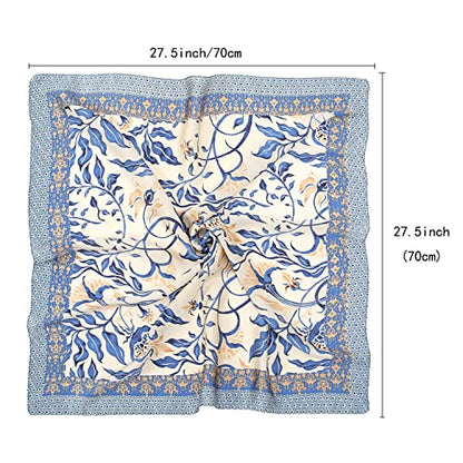 RIIQIICHY Women Head Hair Scarf Like Satin Silk Scarf Sleeping Hair Wrapping Night 27.5" - color: Light Blue/White/Beige