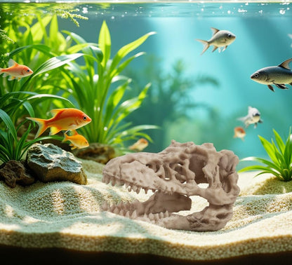 Dinosaur Skull Aquarium Decoration,Fish Tank Décor,6.3"x4"x4" | Hideaway for Fish, Natural Look, Fun Underwater Environment - size: 6.3"