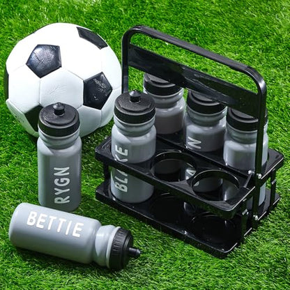 Suclain Water Bottle Carrier with 20 Oz Bottles and Stickers Plastic Wide Mouth Sports Water Bottle Squeeze Team Bottles with Black Lid for Fitness Bike Gym(14 Pcs,Grey) - color: Grey
