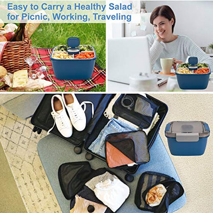 Freshmage Salad Lunch Container To Go, 52-oz Salad Bowls with 3 Compartments, Salad Dressings Container for Salad Toppings, Snacks, Men, Women (Blue) - color: Blue-52oz