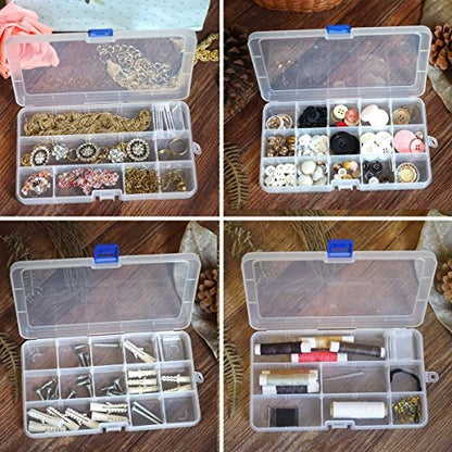 Qualsen Bead Organizer Box with Adjustable Dividers, 15 Girds, 4 Pack | Plastic Organizer Box with Dividers, Ideal as a Tackle Boxs for Beads, Jewelry, Crafts, Screws, Small Parts and More - size: 15 Gird-4pcs