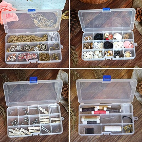 Qualsen Bead Organizer Box with Adjustable Dividers, 15 Girds, 8 Pack | Plastic Organizer Box with Dividers, Ideal as a Tackle Boxs for Beads, Jewelry, Crafts, Screws, Small Parts and More - size: 15 Gird-8pcs