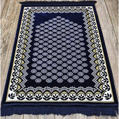 Modefa Turkish Islamic Prayer Rug - Thin & Lightweight Velvet Praying Carpet - Soft Muslim Praying Mat Janamaz - Ramadan or Eid Gift for Men & Women - with Car Hanger - Vined Arch (Daisy Navy Blue) - color: Daisy Navy Blue