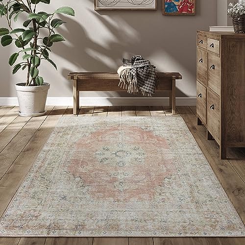 RugOver Machine Washable Area Rug, Pet-Friendly and Non-Slip Indoor Carpet for Kitchen, Bathroom, Living Room, Home Floor Decoration(Flesh/Oatmeal, 5'1" x 7'5") - color: 0030, size: 5'1" x 7'5"