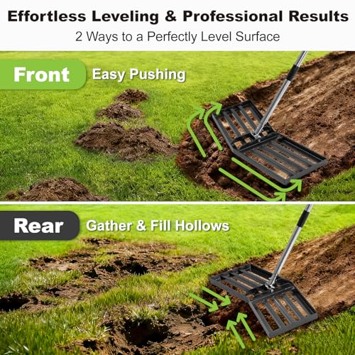 30"x10" Lawn Leveling Rake, Angled Design Yard Leveling Rake for Soil, Sand | Dabormi Lawn Leveler Rake with 74" Adjustable Handle, Heavy Duty Landscape Leveling Rake Ground Leveler for Dirt/Farm/Pasture - size: 30 Inch