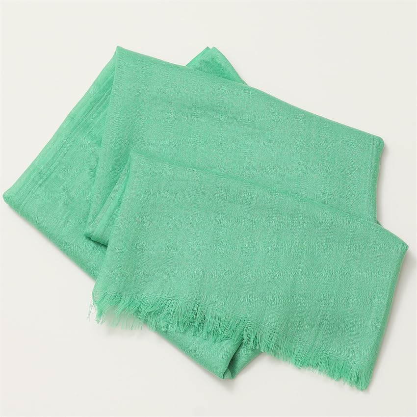 Solid color cotton and linen scarf, wrinkled all season versatile long sunscreen fashionable shawl - color: Emerald Green