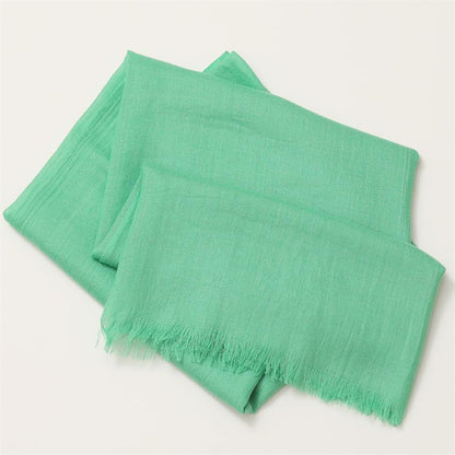 Solid color cotton and linen scarf, wrinkled all season versatile long sunscreen fashionable shawl - color: Emerald Green