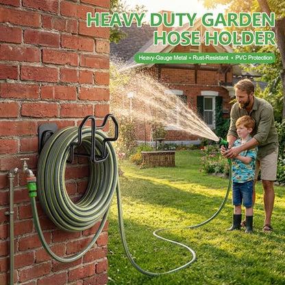 Wall Mount Hose Holder w/Nozzle Slot, Rust Resistant,Glossy Black | Multi-purpose heavy duty garden hose holder with rust resistance,easy to assemble for indoor and outdoor use,fits 100ft hoses - color: Glossy Black