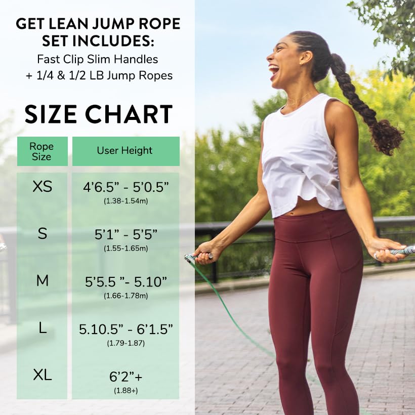 Crossrope Get Lean Weighted Jump Rope Set for Weight Loss | Includes Slim Handles with 1/4 and 1/2 lb weighted ropes for efficient cardio, endurance training, and full-body workouts. - size: M - (5'5.5" to 5'10" User Height), style: 2023 Edition