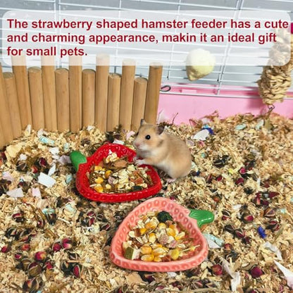 2PCS Hamster Bowl, Hamster Food Dish Ceramic Food Water Feeding Bowl Small Animal Bowls for Gerbil Rat Mice Hedgehog (Strawberry) - color: 2Pcs Strawberry bowl