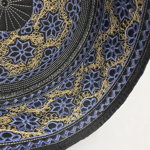 RUIXIA Men Boys Muslim Prayer Kufi Hat Skull Cap Embroidery Islam Kufi Headware takke Praying Beanie Hat Kofia Topi Hat - color: Blue/Gold/Black-adults