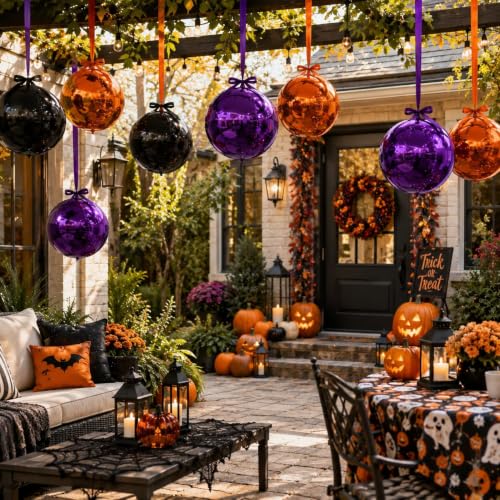 Togvu Halloween Round Foil Balloons, 9PCS 22Inch Orange Black Purple 4D - color: Black Orange Purple