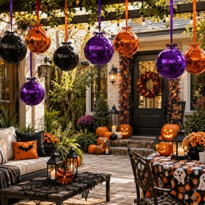 Togvu Halloween Round Foil Balloons, 9PCS 22Inch Orange Black Purple 4D - color: Black Orange Purple