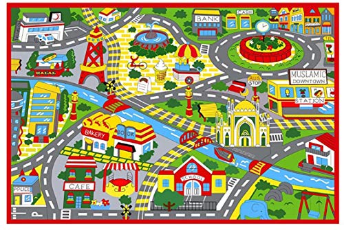 Muslim Prayer Rug, Mats for Kids, Muslim Mat, Halal, Ramadan Rugs, Masjid Quran Arabic Set Islamic Gifts, Play Rugs; Downtown Red Color 4x6 ft, Machine Washable Rug-001