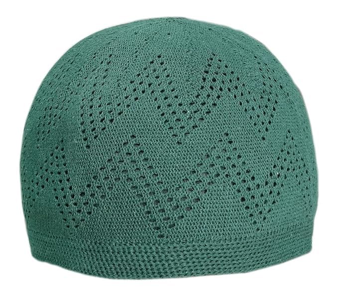 Kufi Hat for Men, Islamic Muslim Prayer Cap, Breathable Cotton Skull Cap, Traditional Taqiyah Takke, Crochet Cap - color: Green
