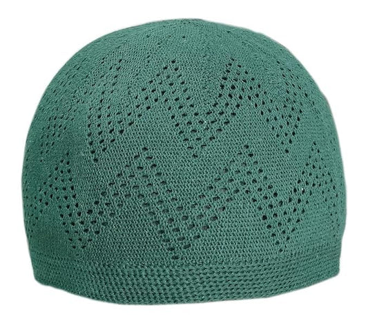 Kufi Hat for Men, Islamic Muslim Prayer Cap, Breathable Cotton Skull Cap, Traditional Taqiyah Takke, Crochet Cap - color: Green