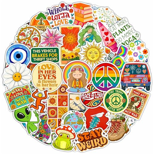 100Pcs Hippie Stickers for Phones, Water Bottles, Groovy Stickers Bulk for Laptop, for Water Bottle - Hippie Gifts, Party Supplies & Decoration - Gift for Women & Men - color: Hippie Stickers