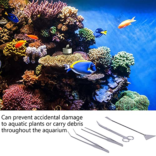 4 in 1 Aquarium Tools Kit, Aluminium Alloy Aquascaping Tool Set with Straight and Curved Tweezers, Spatula, Scissors for Fish Tank Plant Care and Gravel Cleaning