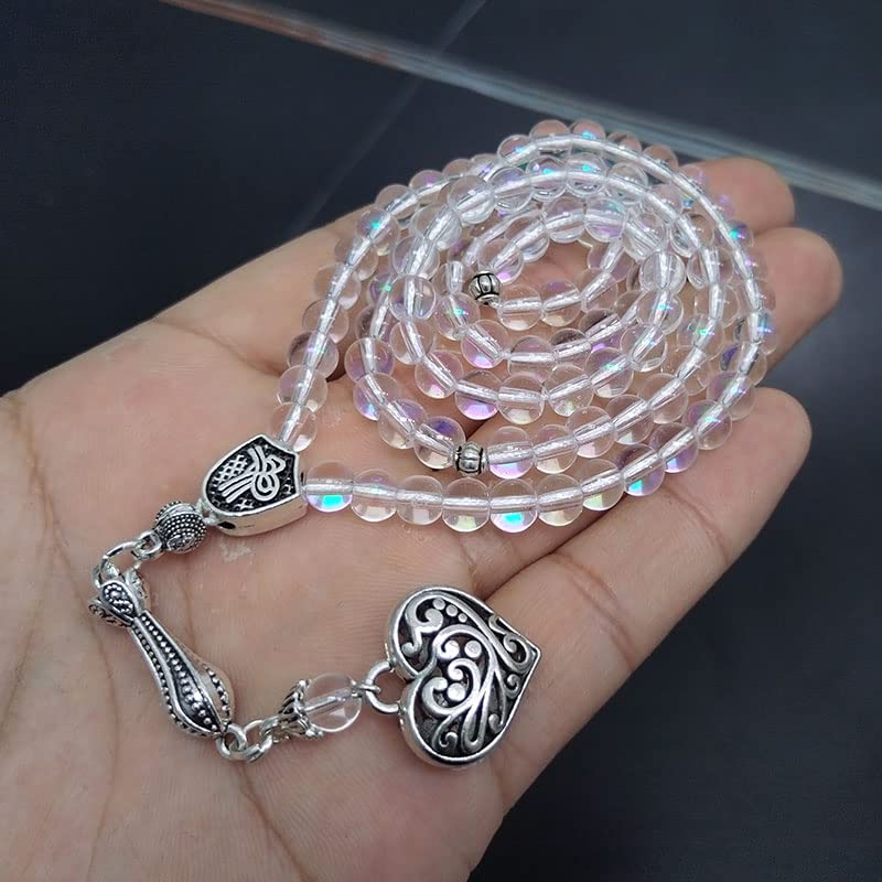 ALBASHAN Tasbih 6mm 99 white crystal stone prayer beads Muslim Eid ramadan gift misbaha bracelet Islamic accessories Rosary - size: 6mm × 99beads