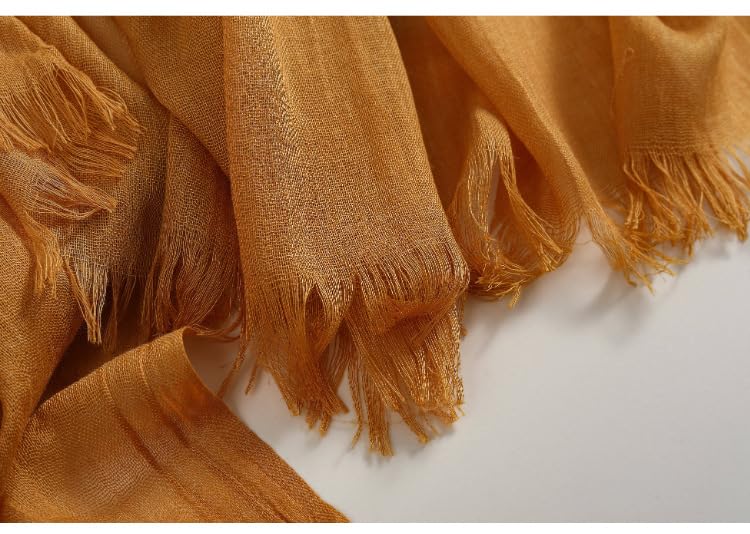 Solid color cotton and linen scarf, wrinkled all season versatile long sunscreen fashionable shawl - color: Camel Color