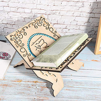 Gavigain Quran Folding Stand Vintage Wooden Carved Book Organizer Collapsable for Muslim Prayer