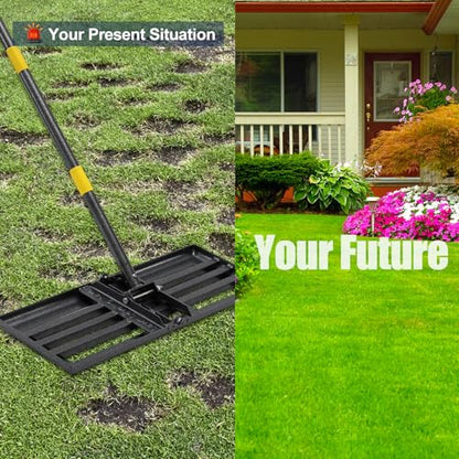 Heavy Duty Lawn Leveling Rake 30x10 with 72" Adjustable Handle - Commercial Grade Landscape Grading Tool, Foldable Yard Leveler for Soil Sand & Topdressing | Stainless Steel + Ergonomic Design - size: 30x10"(Foldable), 72"