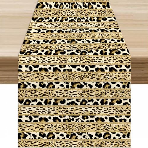 Leopard Print Table Runner Gold African Wild Cheetah Zebra Leopard Leopard Abstract Geometric Art Table Decor Table Top Dining Kitchen Wedding Party 13x36 in - color: Table-41, size: W13X L36