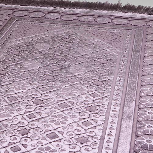 Modefa Velvet Prayer Rug - Soft Plush Turkish Janamaz Sajada Carpet for Men and Women - Plain Solid Prayer Mat Ramadan Eid Gift - with Prayer Beads - Luxury Floral Stamp (Lilac) - color: Lilac