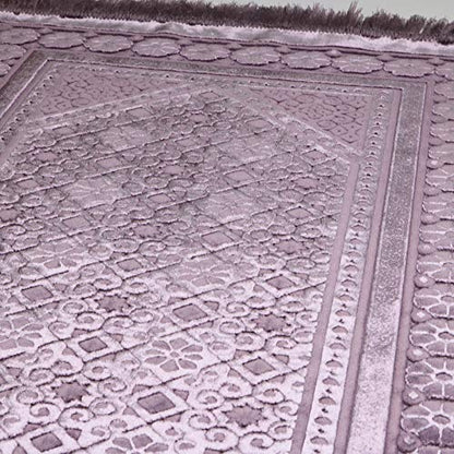 Modefa Velvet Prayer Rug - Soft Plush Turkish Janamaz Sajada Carpet for Men and Women - Plain Solid Prayer Mat Ramadan Eid Gift - with Prayer Beads - Luxury Floral Stamp (Lilac) - color: Lilac