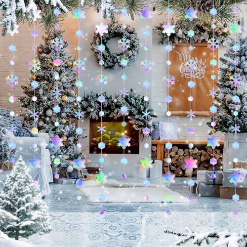 52 Ft Snowflake Garland Decorations Kit, Holographic Twinkle Little Garlands Hanging Streamer Backdrop Banner for Birthday Baby Shower Graduation Wedding Ramadan EID - color: Snowflake