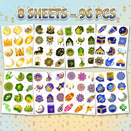 96 PCS Eid Ramadan Mubarak Pre-cut Temporary Tattoos - Eid Themed Party
