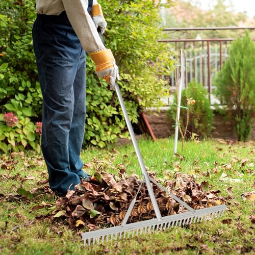 Goplus Landscape Rake 36 Inch, Aluminum Sand Rake w/36 Tines and 68" Long Non-Slip Handle, Beach Rake, Yard Rake Tool for Loosening & Leveling Soil, Garden Lawn Care, Collecting Leaves