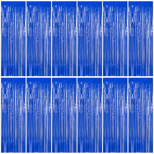ZATAYE 12 Pack Dark Blue Foil Curtain Streamer Decorations - color: Dark blue, size: 12 PCS
