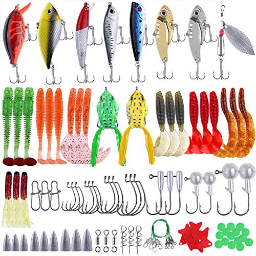 PLUSINNO Fishing Lures Fishing Tackle Box Fishing Gifts for Men, Bass, Trout Fishing Accessories Kit for Saltwater & Freshwater Fishing Gear Including Topwater Lures, Hooks, Spinnerbaits - color: 210pcs tackle box