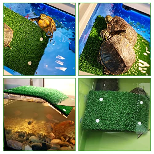WEAVERBIRD Turtle Basking Platform with Turf, Tortoise Ramp Fish Tank Aquarium Platform, Tortoise Resting Terrace, Turtle Floating Dock with 2Pcs Suction Cups for Turtle, Reptile, Frog