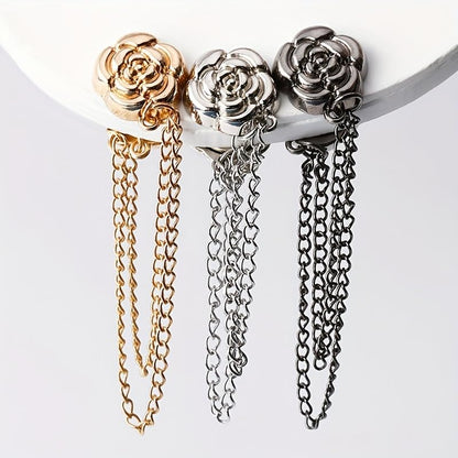 3 pcs Magnet Clothing Pins, Metal Magnetic Clothing Clips with Chain Multi-Use Strong Magnet Pin Magnetic Button Clips for Fixing Hem of Hijab Clothes Long Pants Legs Sleeves of Shirts(Flower Style)