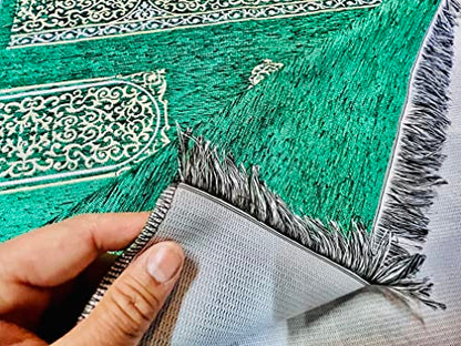 Muslim Prayer Rug, Prayer Mat, Special Turkish Prayer Mats, Prayer Rug for Muslim Man, Women, Kaaba Themed Janamaz for Salat, Namaz, 5 Time Prayers 44" x 27" 280gm (Green) - color: Green