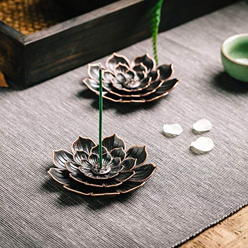 GARMOLY Incense Burner, Incense Holder for Sticks, Brass Lotus Incense Stick Holder and Detachable Ash Catcher - size: Standard