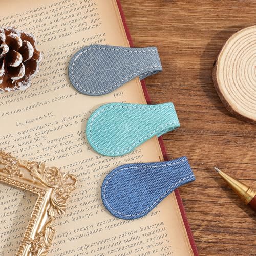 3PCS Vintage Magnetic Leather Bookmark, Leather Magnetic Bookmarks for Women, Magnetic PU Bookmarks Clip Book Accessories, Denim Pattern - style: Denim Pattern