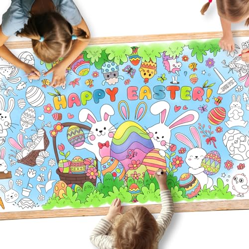 Gatherfun 부활절 파티 활동 포스터 - 79.2 x 182.9cm(31.5 x 72인치), 부활절 - 테마 파티, 학교 파티 및 특별 이벤트 장식용 다용도 종이 컬러링 배너/테이블 커버 - style: 부활절